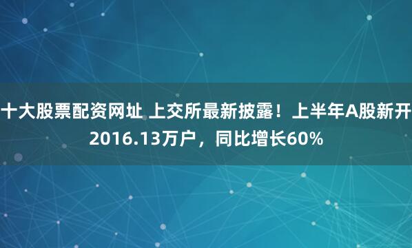 十大股票配资网址 上交所最新披露！上半年A股新开2016.13万户，同比增长60%
